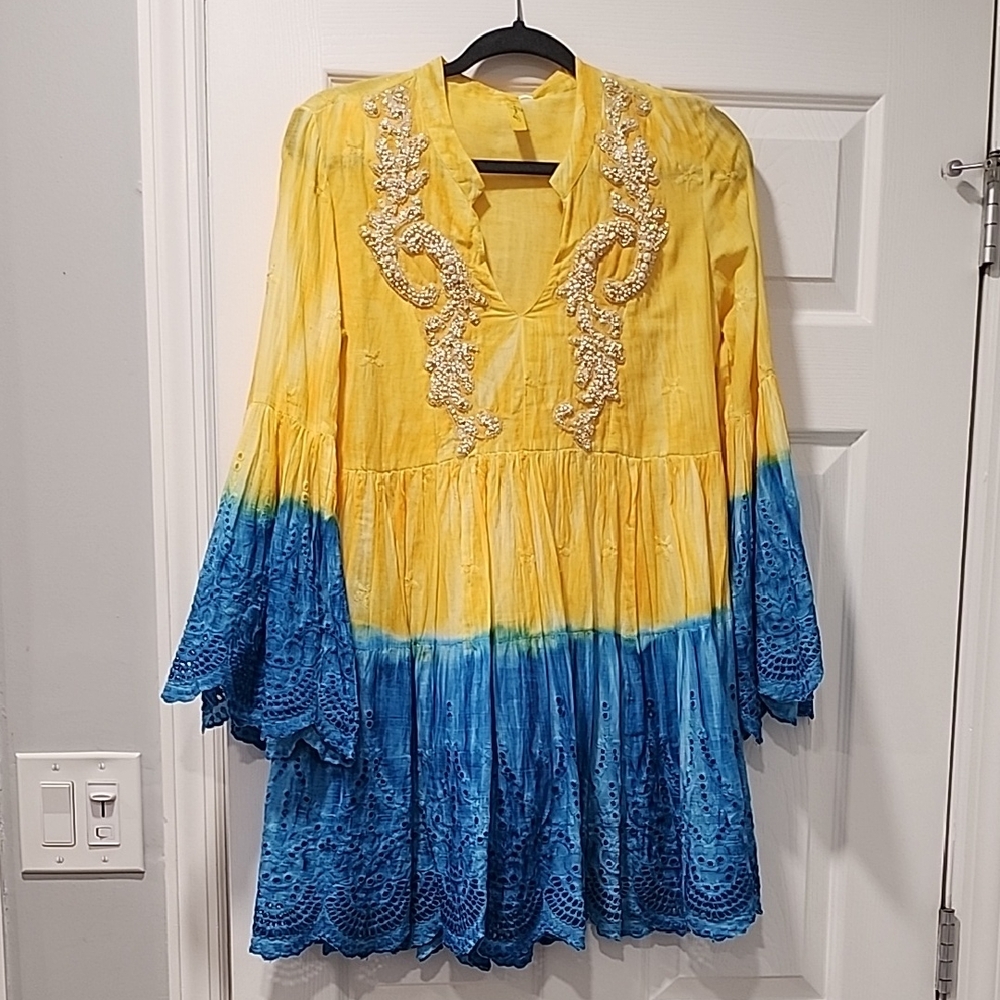Yellow and Blue Embroidered Dress